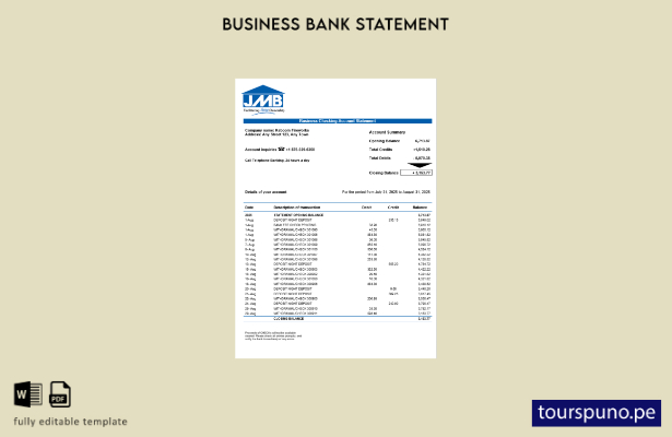 listo para imprimir Estado de cuenta corriente de la organización del Banco Hipo